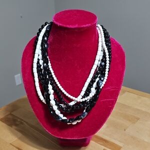 🖤 Chic Black & White Multi-Strand Statement Necklace 🤍